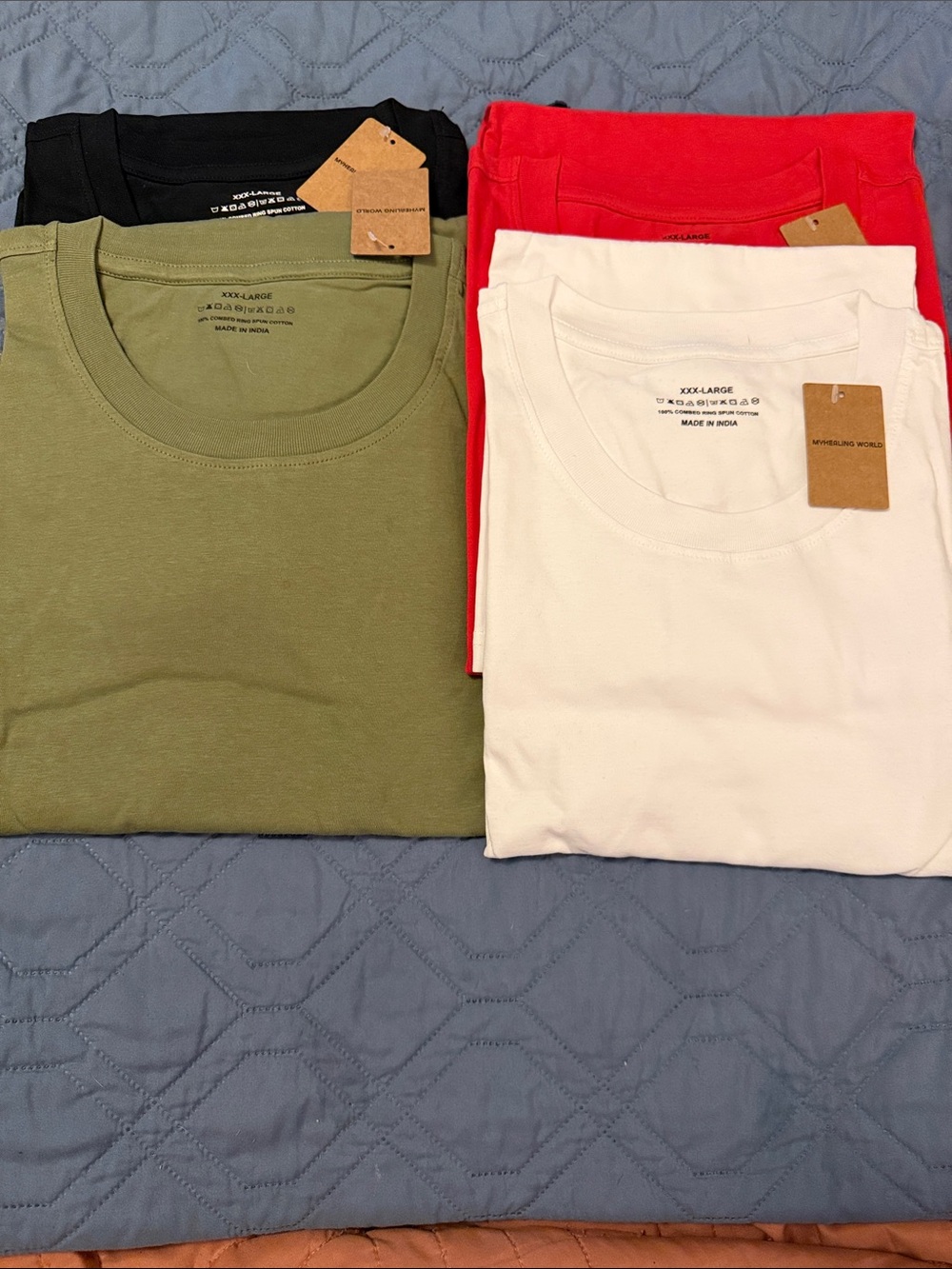 My Healing World Crewneck Tee Set in Olive, White, Red and Black (Set of 4)